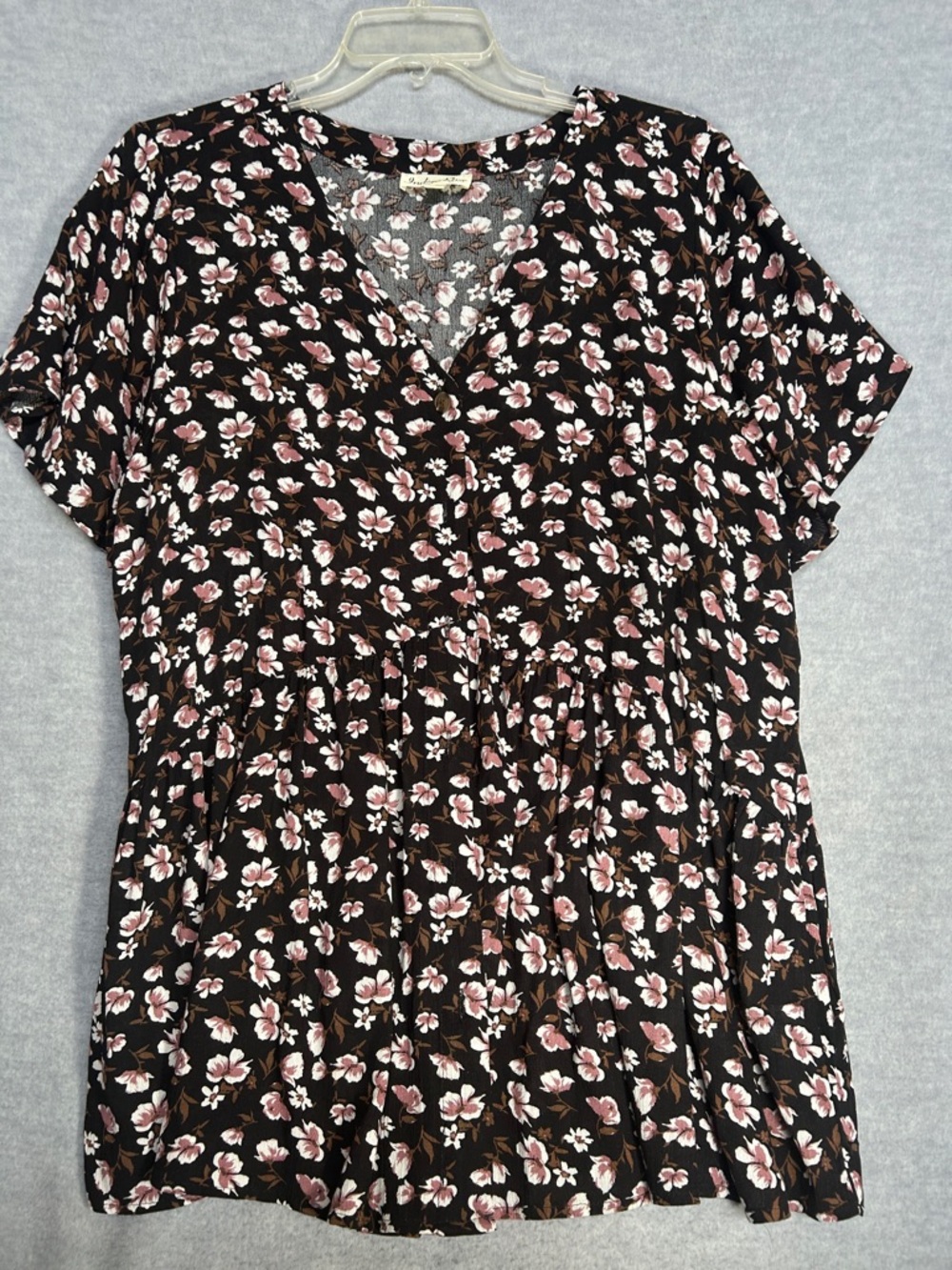 INDIGO ROSE “Cherry Blossom” Gauzy Peplum Flounce Sleeve Long Line Button Up
